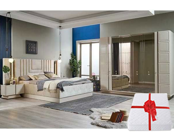 CHAMBRE A COUCHER 180X200 COMPLETE FELIX BATTANTES BEIGE+MATELAS Z