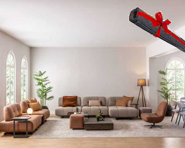 SALON TISSU 9 PLCES (4+3+1+1)+TABLE BASSE HAVANA MARON/GRIS+MOQUETTE