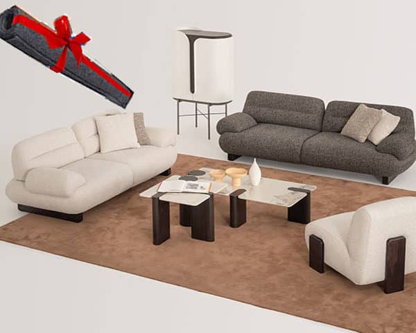 SALON EN TISSU 8 PLACES (4+3+1) KAJU COULEUR MARRON BEIGE