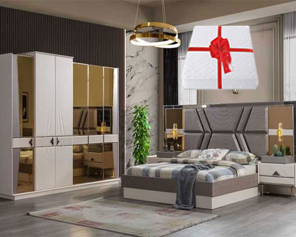 CHAMBRE A COUCHER 180X200 COMPLETE LUX BATTANTE MARRON BEIGE+MATELA
