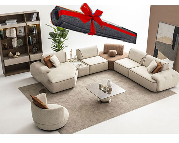 SALON TISSU 8 PLACES ANGLE NATURA COULEUR BEIGE/MARRON