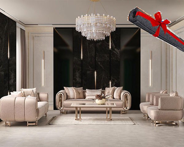 SALON TISSU 8 PLCES (3+3+1+1)+TABLEBASSE PERA BEIGE/MAR/DORE