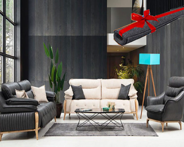 SALON TISSU 8 PLACES NUBUCK SALDA COULEUR NOIRE/CREME+MOQUETTE Z