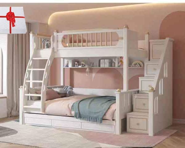 CHAMBRE A COUCHER ENFANT REF 1068 SUPERPOSEE BLANC /DOREE+MATELAS Z