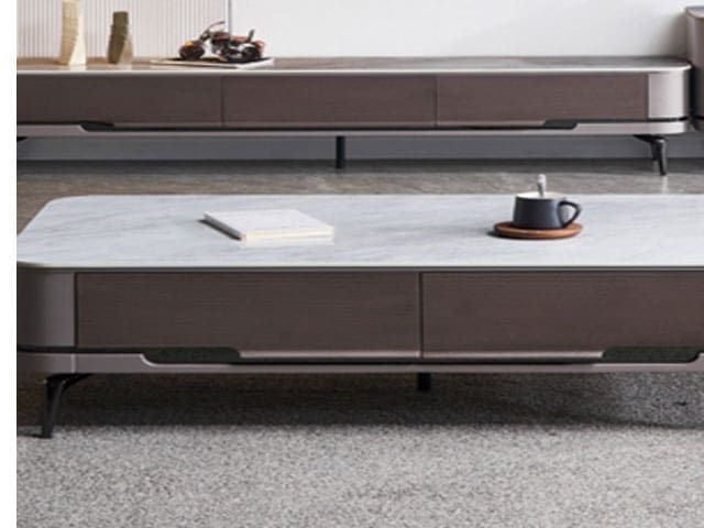 TABLE TV REF 2208+TABLE BASSE REF 2208 BEIG/NOIR/BLAN 200X40/130X70