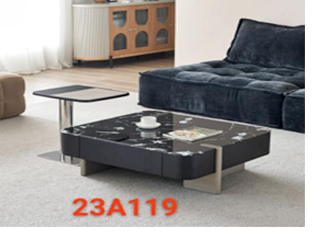 TABLE BASSE REF 23A119 NOIR/ BLANC 88X78/50X50