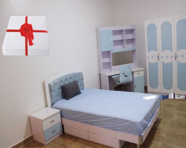 CHAMBRE A COUCHER ENFANT 120X190 REF 851 BLEU CLAIR/BLANC+MATELAS