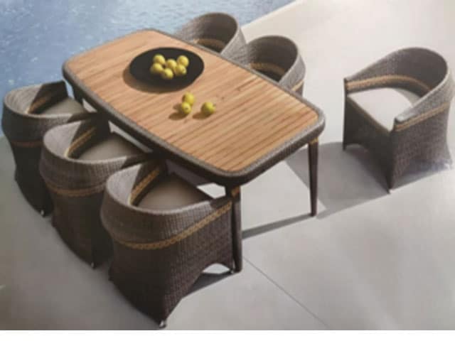 TABLE A MANGER EN RESINE TRESSE 4 PLCS REF 8891 1600X800 MARRON/NOIR