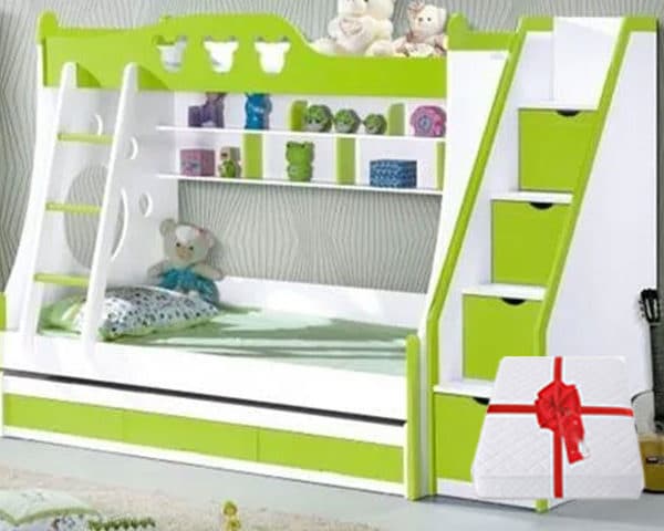 CHAMBRE A COUCHER ENFANT SUPERPOSE A15 COULISSANTE VERT/BLANC