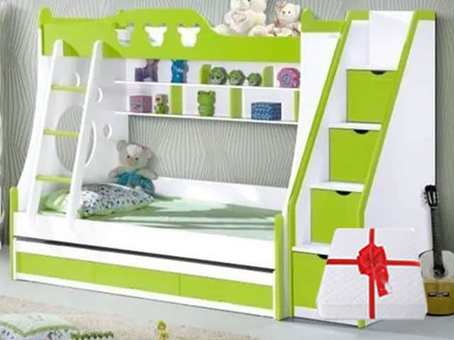 CHAMBRE A COUCHER ENFANT SUPERPOSE A15 COULISSANTE VERT/BLANC