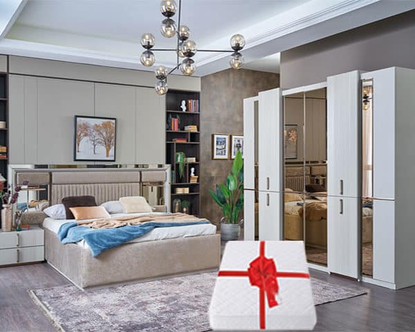 CHAMBRE A COUCHER 180X200 COMPLETE CREA PORTES BATTANTES+MATELAS