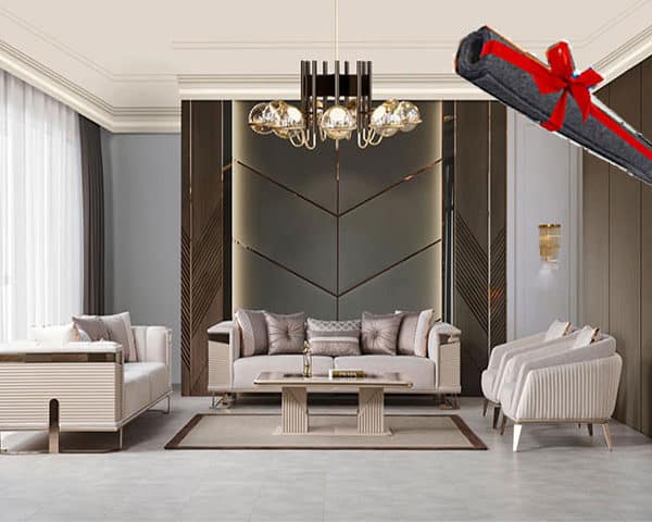 SALON TISSU 8 PLACES(3+3+1+1)+TABLE BASSE DELUX BEIGEDOREE