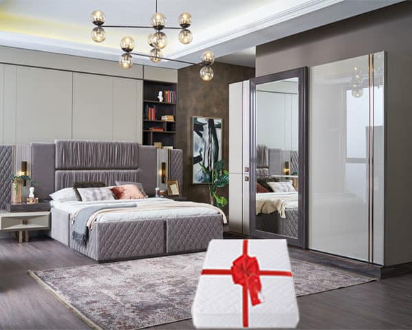 CHAMBRE A COUCHER 180X200 COMPLETE DANTE PORTES COULISSANTE+MATELAS