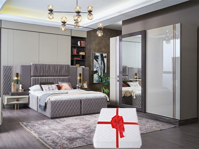 CHAMBRE A COUCHER 180X200 COMPLETE DANTE PORTES COULISSANTE+MATELAS