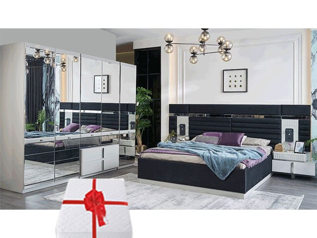 CHAMBRE A COUCHER 180X200 COMPLETE LAGOS PORTES BATTANTES+MATELAS