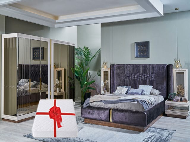 CHAMBRE A COUCHER 180X200 COMPLETE LARISSA PORTES BATTANTES+MATELAS