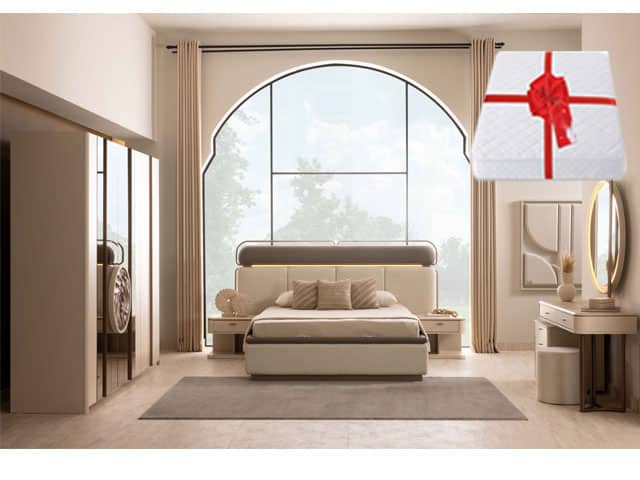 CHAMBRE A COUCHER 180X200 COMPLETE LOFT BATTANTE MARRON/BLANC