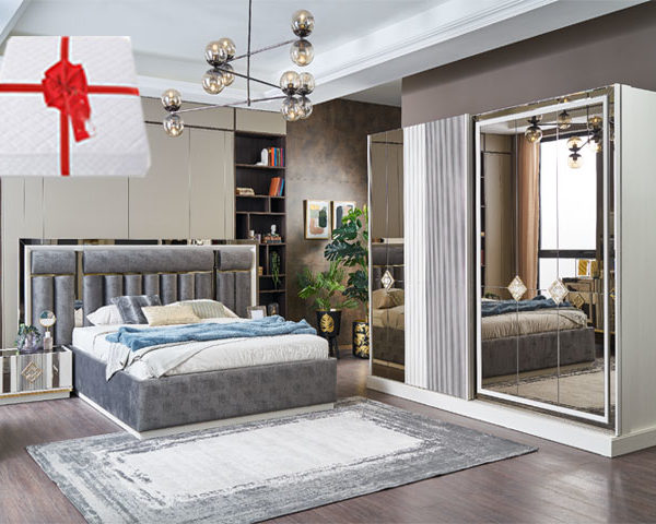 CHAMBRE A COUCHER 180X200 COMPLETE MAYA PORTES COULISSANTES+MATELAS