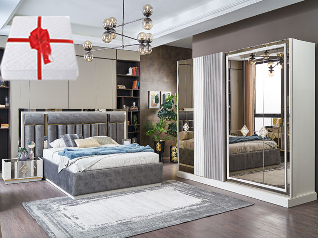 CHAMBRE A COUCHER 180X200 COMPLETE MAYA PORTES COULISSANTES+MATELAS