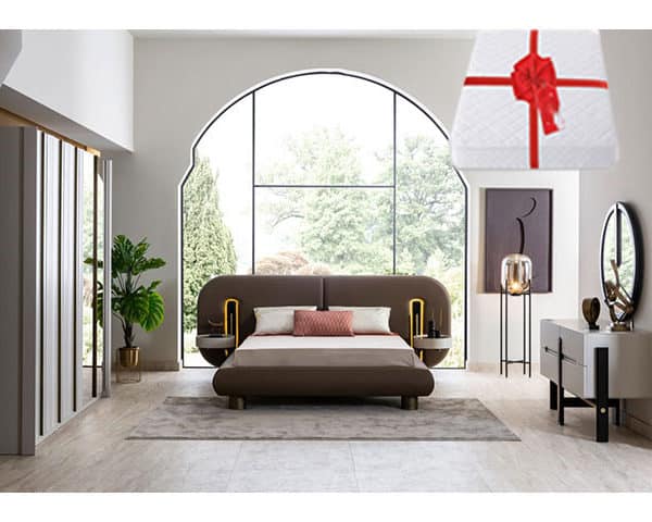 CHAMBRE A COUCHER 180X200 COMPLETE BERGAMA BATT MARRONBLAN+MATELAS