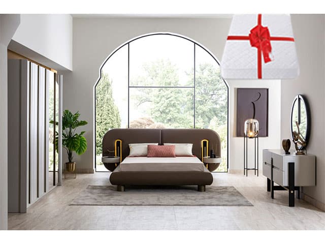 CHAMBRE A COUCHER 180X200 COMPLETE BERGAMA BATT MARRONBLAN+MATELAS