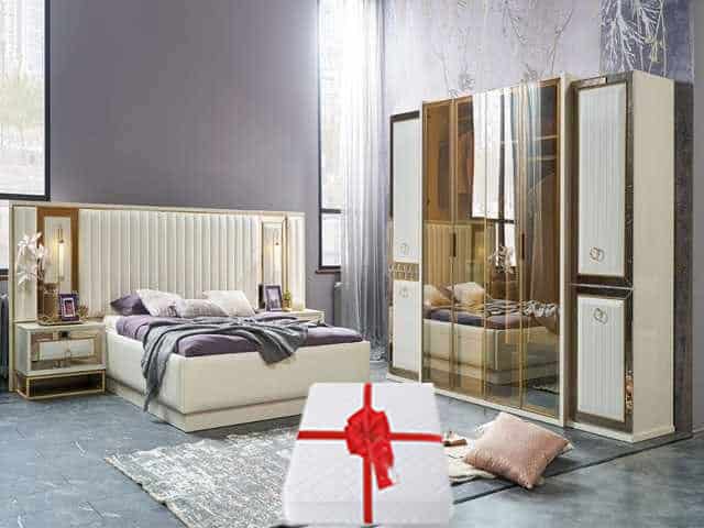 CHAMBRE A COUCHER 180X200 COMPLETE SOFIA BATTANTE BLANC/GRIS+MATELA