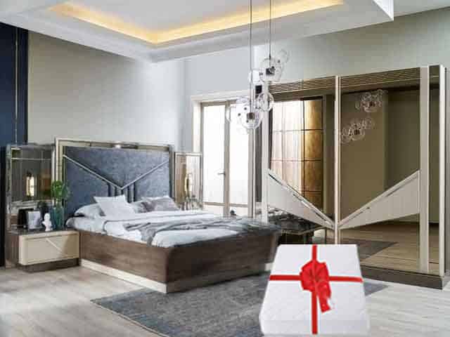 CHAMBRE A COUCHER 180X200 COMPLET VALENTINA COUL MARRON/BEIG+MATELA