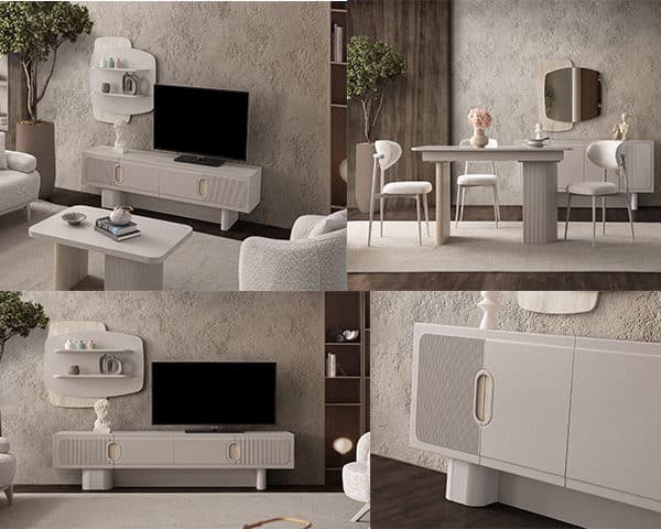 PACK AURA BUFFET+ MIRROIR+MEUBLE TV+TABLE BASSE+TABLE A MANGER 8 PL