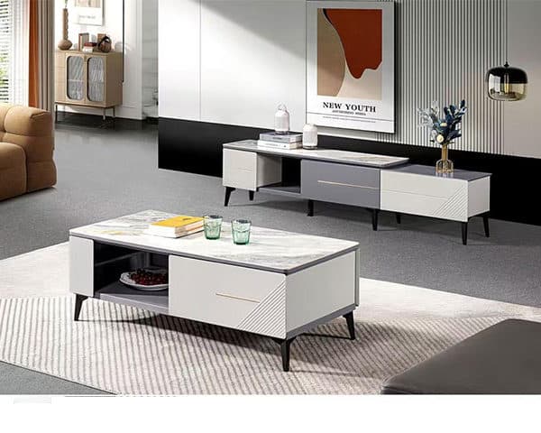 TABLE TELEVISEUR REF 923-150+TABLE BASSE REF 923-120 120X60 GRIS/BE