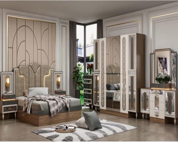 CHAMBRE A COUCHER REF 2087 BIEGE/MARRON /NOIR 2400*540*2200 Z