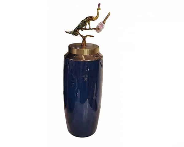 VASE DE DECORATION REF 3063 COULEUR BLUE/DORE 16*16*48