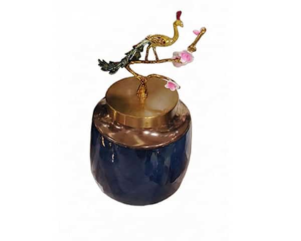 VASE DE DECORATION REF 3066 COULEUR BLUE/DORE 16*16*36