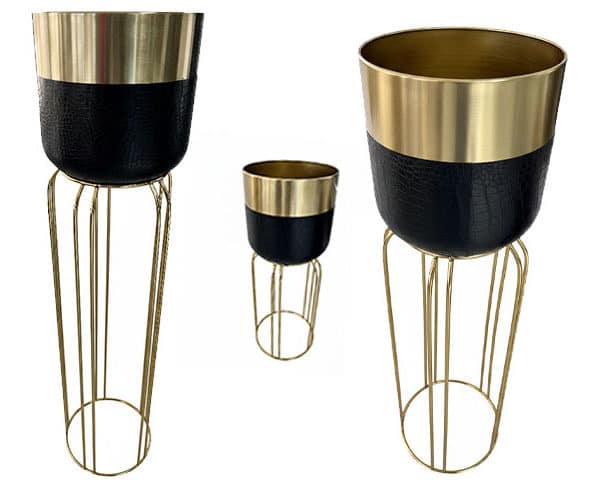 VASE DE DECORATION SET DE 3 PCS 6140A 6140B 6140C COULEUR DORE/NOIR Z