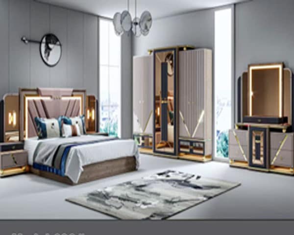 CHAMBRE A COUCHER REF 693 BIEGE/MARRON/DORE 2400*600*2300 Z