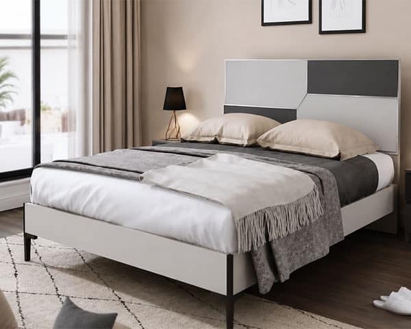 CHAMBRE A COUCHER ENFANT 120X200 A812-2 SANS ARMOIRE GRIS/BEIGE Z