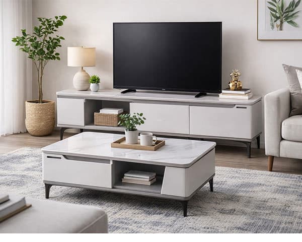 TABLE TELEVISEUR REF C20-120+TABLE BASSE REF C20-100 100X50 GRIS/BE Z