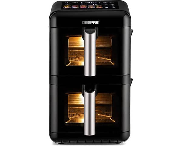air fryer Sénégal, friteuse sans huile Dakar, air fryer Geepas GAF37548, friteuse à air chaud 2x4,5 litres, air fryer double compartiment, électroménager cuisine Sénégal, friteuse moderne noir silver, air fryer cuisine moderne Dakar, appareil cuisson sans huile Sénégal, friteuse électrique Geepas, air fryer familial Dakar, appareil cuisine multifonction Afrique, friteuse compacte moderne, équipement cuisine pratique Sénégal, air fryer double panier Geepas