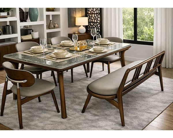 TABLE A MANGER 6 PLACES REF AH-003 COULEUR GRIS/MARRON 180X90