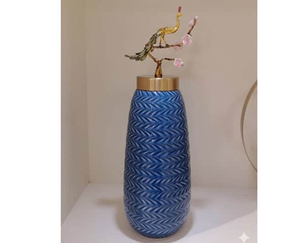 VASE DE DECORATION REF H3129 COULEUR BLEU/ORE 18*18*32