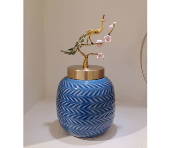 VASE DE DECORATION REF H3128 COULEUR BLEU/ORE 16X16X38