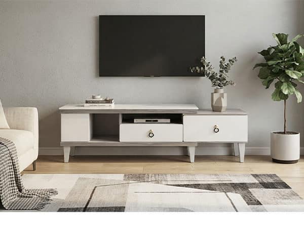 TABLE TELEVISEUR REF 011-150 150X30 DECORATION COULEUR MARRON/BEIGE