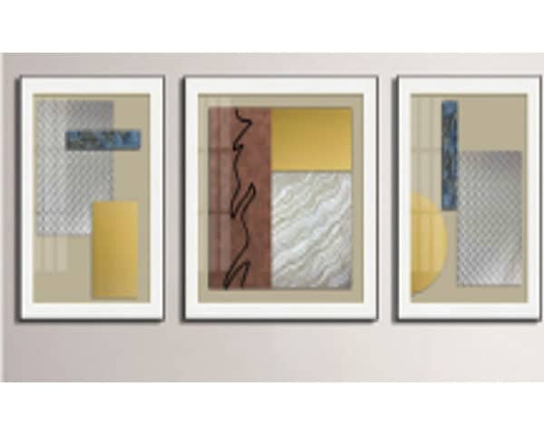 TABLEAU DE DECORATION REF 113 80X80+80X60 BEIGE/JAUNE/MARRON