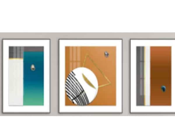 TABLEAU DE DECORATION REF 116 80X80+80X60 MARRON/BLANC/DORE/NOIR