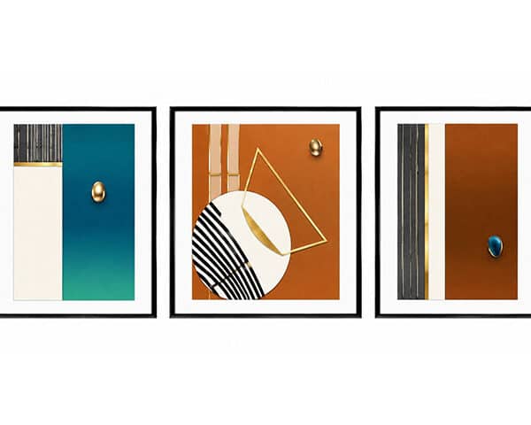 TABLEAU DE DECORATION REF 116 80X80+80X60 MARRON/BLANC/DORE/NOIR