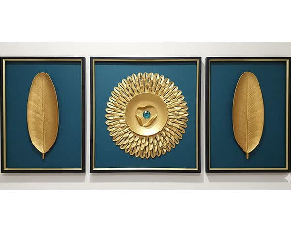 TABLEAU DE DECORATION REF 117 80X80+80X60 DORE/VERT/ORANGE