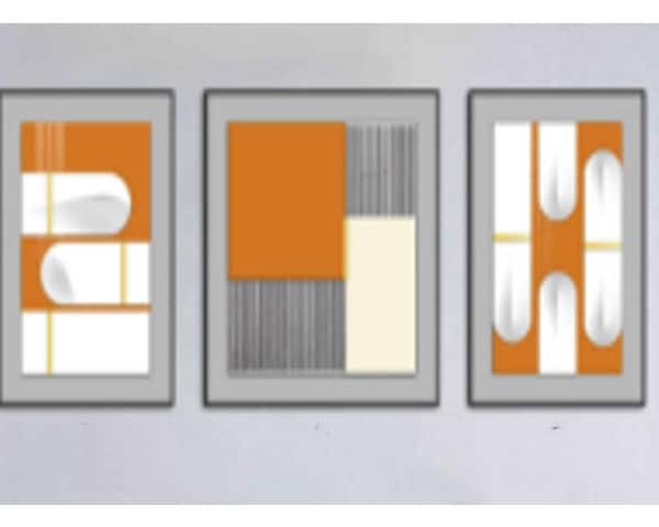 TABLEAU DE DECORATION REF 119 80X80+80X60 GRIS/ORANGE/NOIR/BLANC