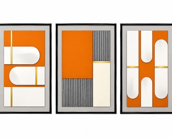 TABLEAU DE DECORATION REF 119 80X80+80X60 GRIS/ORANGE/NOIR/BLANC