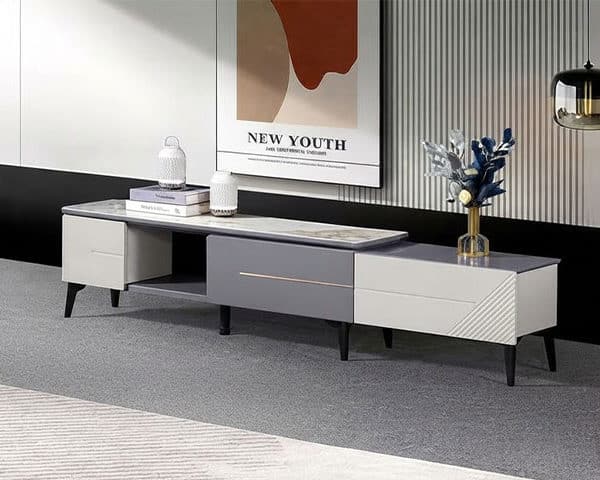 TABLE TELEVISEUR REF 923-150 150X30 DECORATION COULEUR GRIS/BEIGE