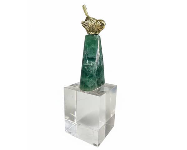 VASE DE DECORATION REF T410 COULEUR VERT/BLANC/DORE 9*9*34