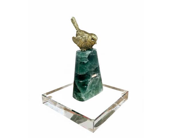 VASE DE DECORATION REF T411 COULEUR VERT/BLANC/DORE 8*8*28